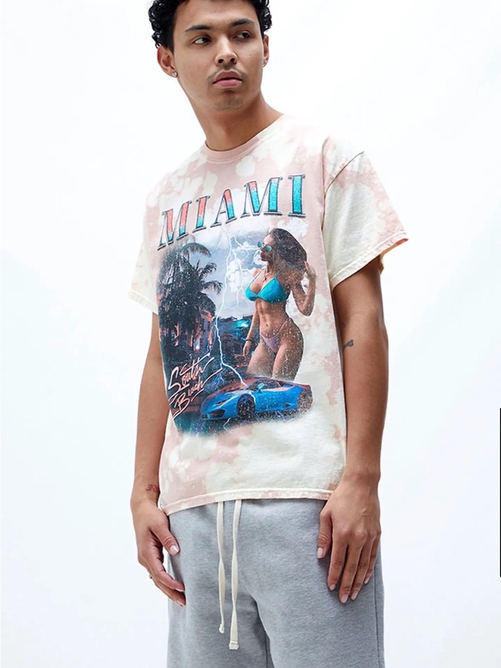 PacSun Miami Graphic Tee - Cream, Pink, Blue